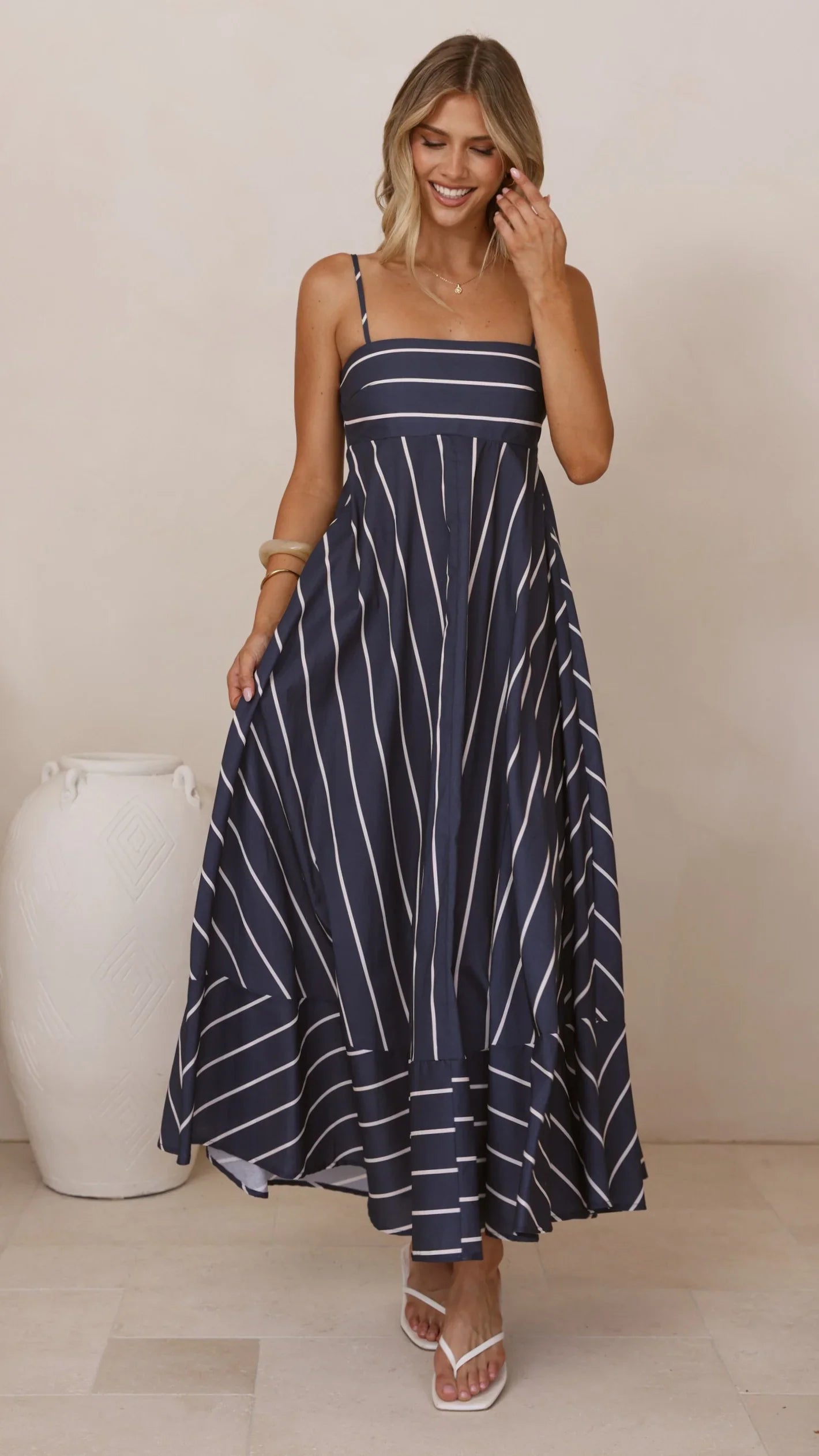 Kaethe Maxi Dress - Navy/White Stripe