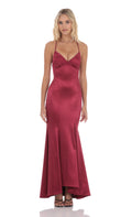 Satin Open Back Mermaid Maxi Dress in Maroon