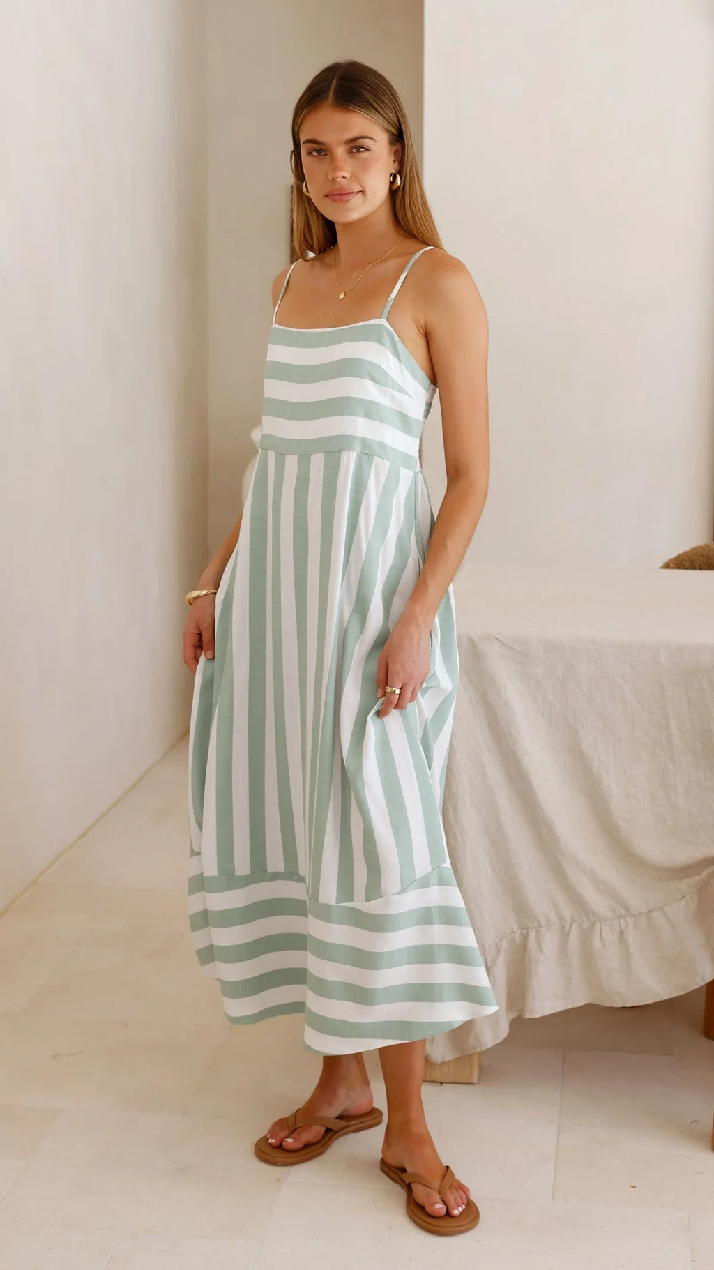 Baylee Midi Dress - Sage Stripe