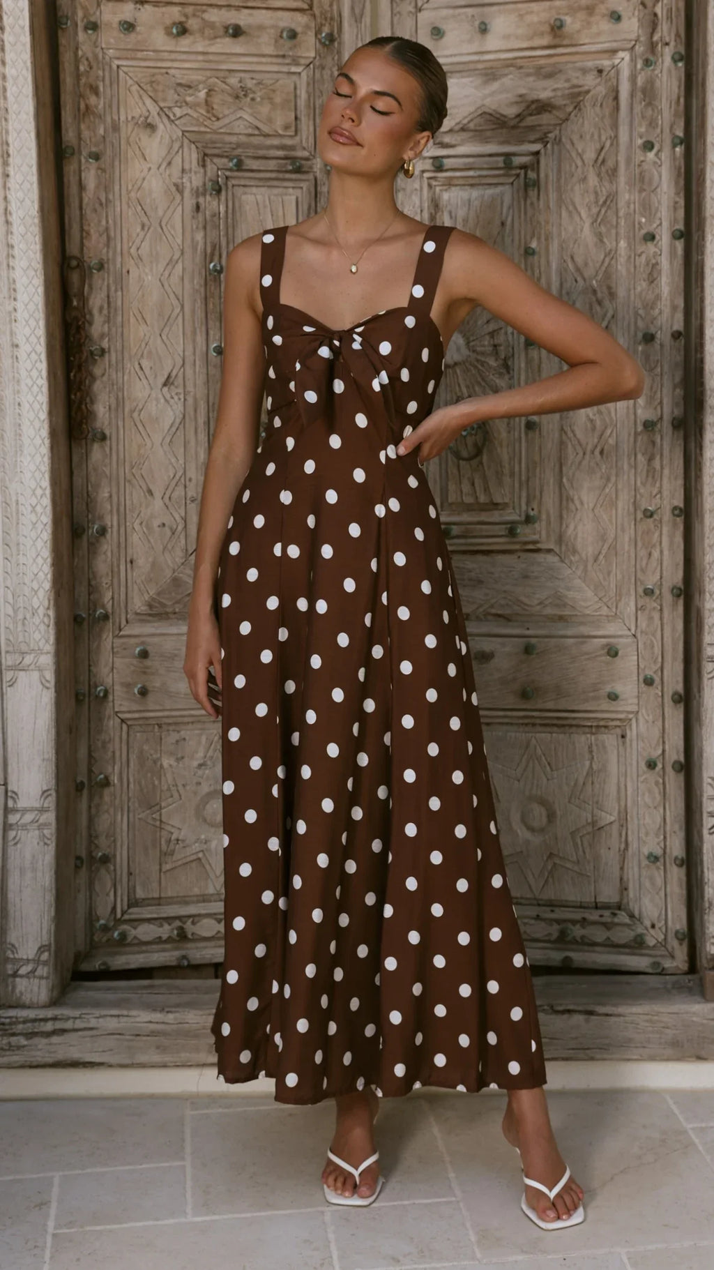 Kara Maxi Dress - Chocolate Polka