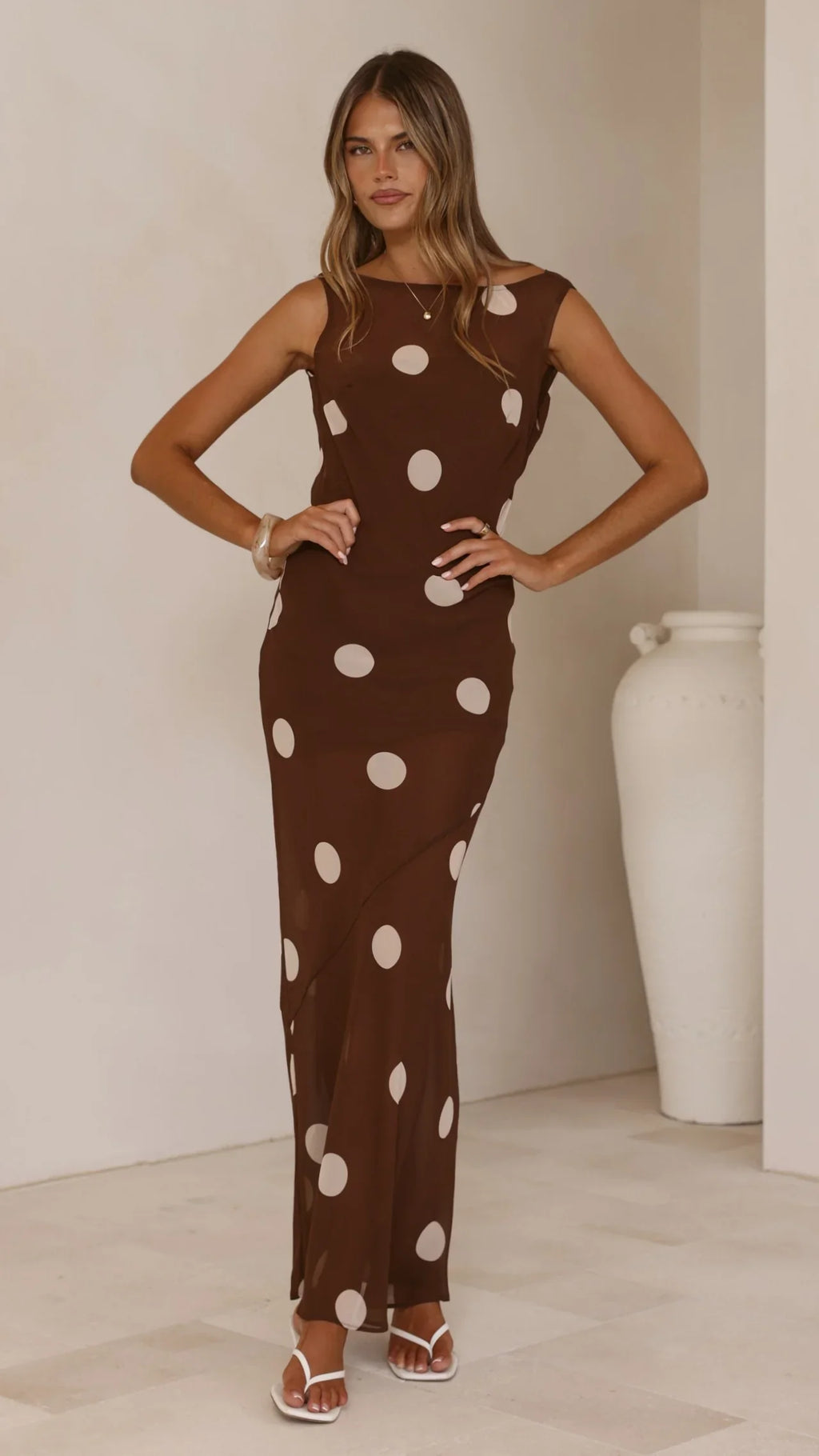 Beverly Maxi Dress - Chocolate/Cream Polka Dot