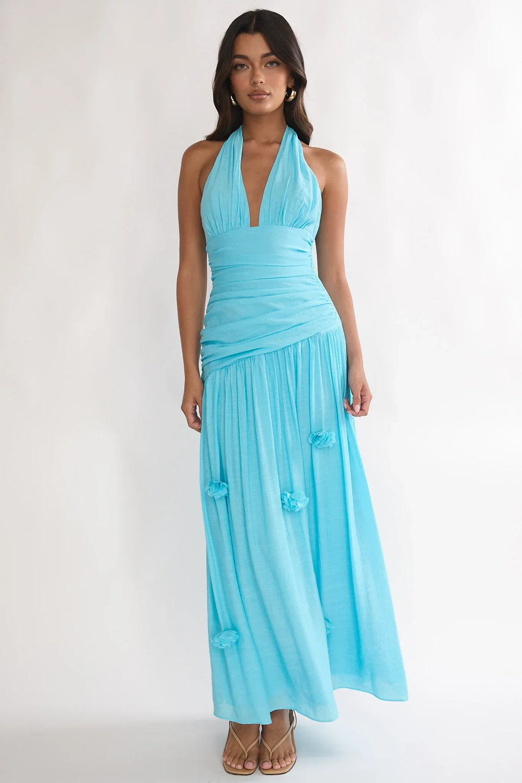 To The Sky Halterneck Maxi Dress Aqua