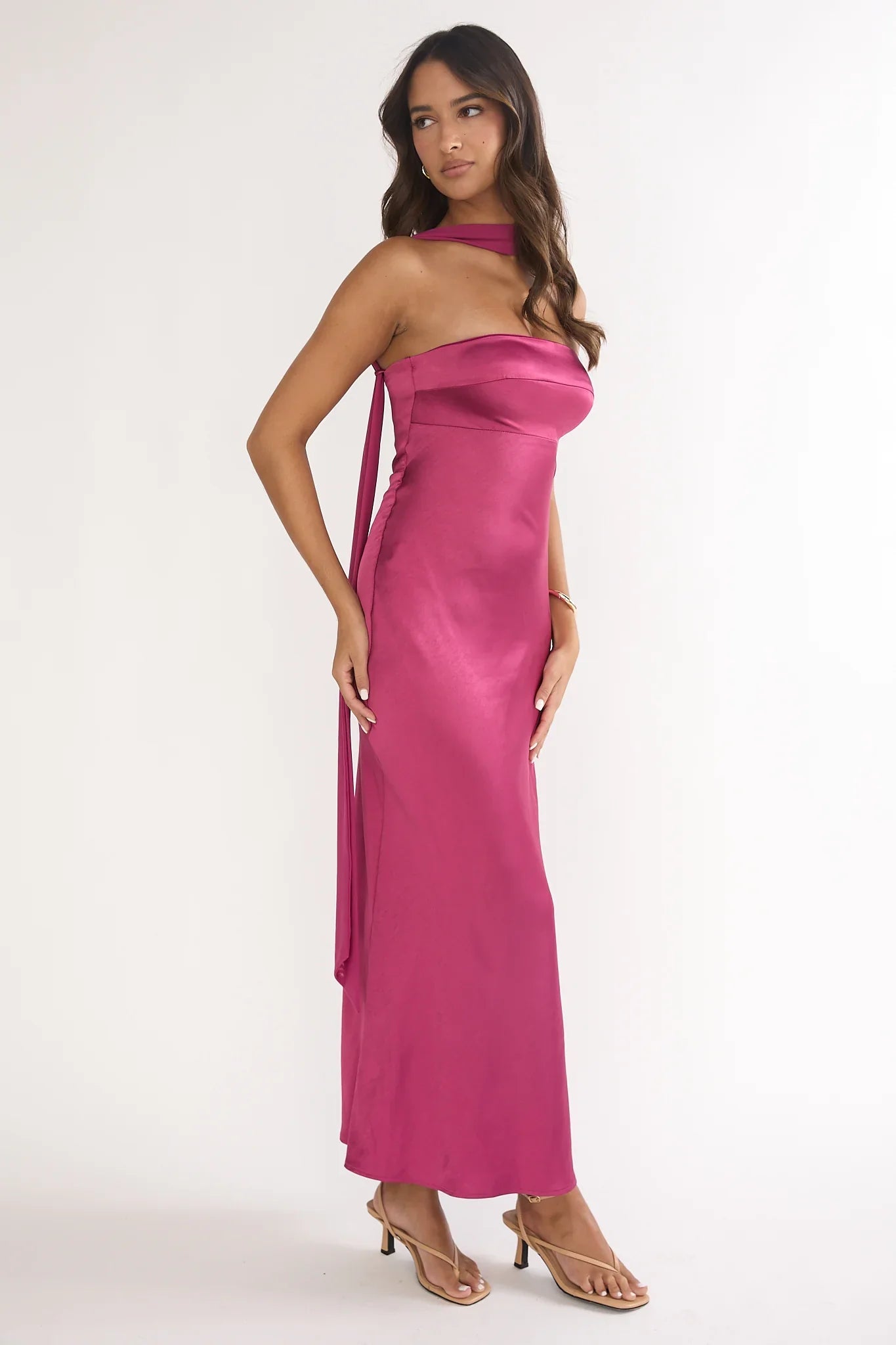 Lior Detachable Shoulder Maxi Dress Burgundy