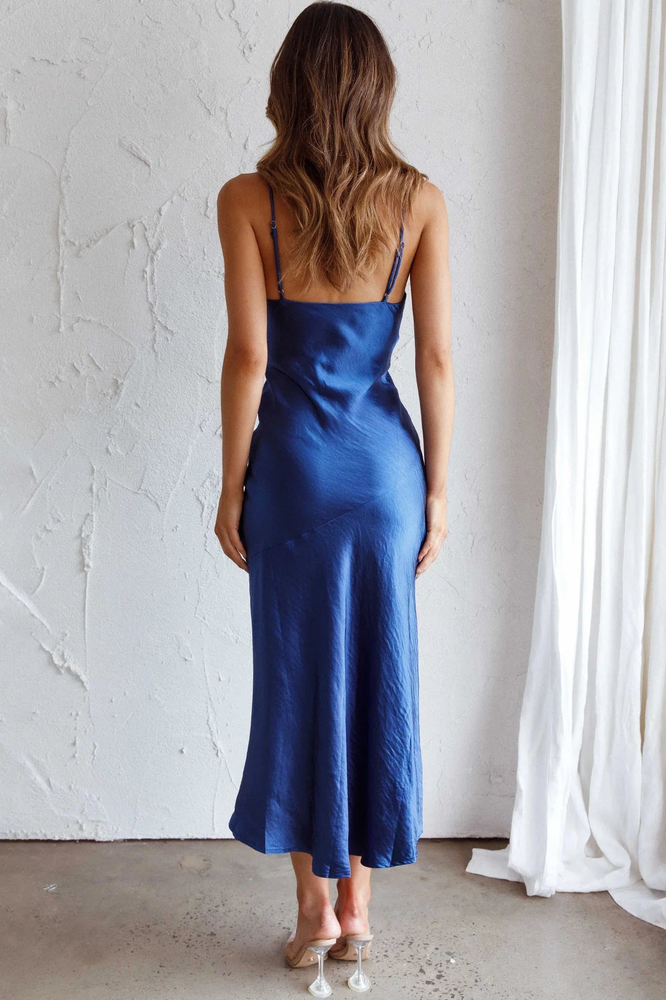 Downtown Cami Strap Front Split Midi Dress Navy