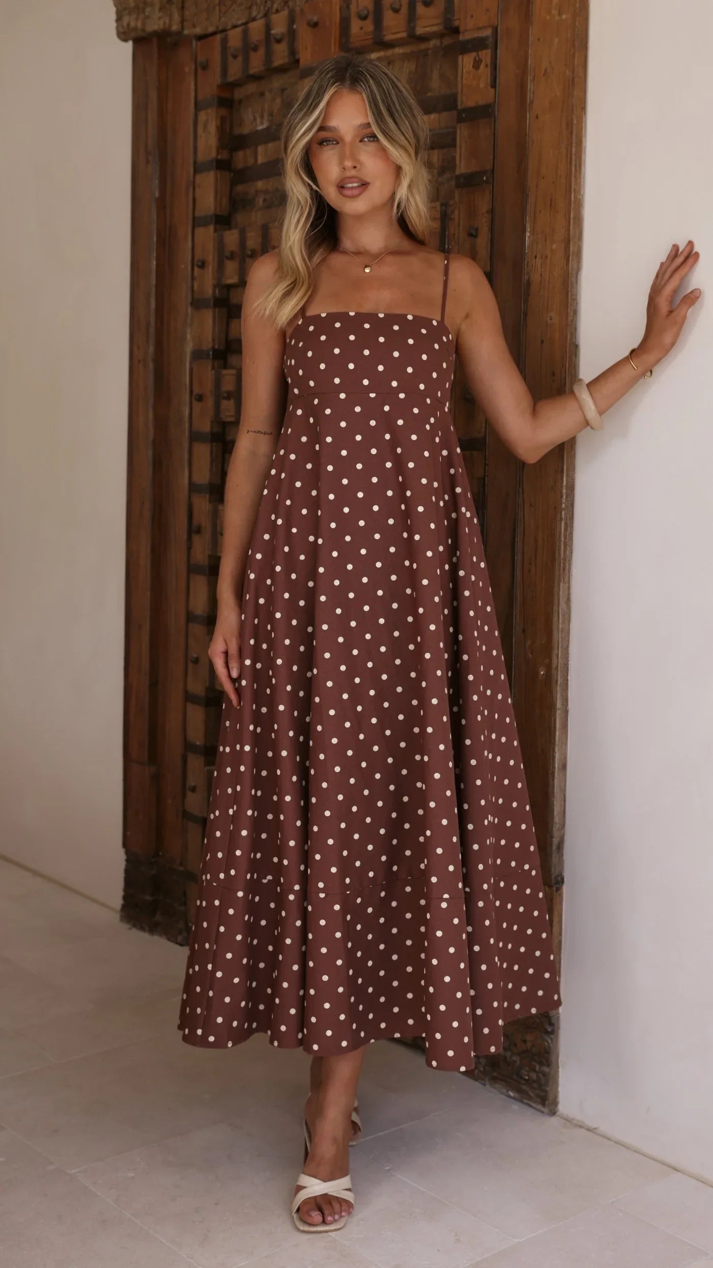 Elie Maxi Dress - Chocolate/Cream Polka Dot