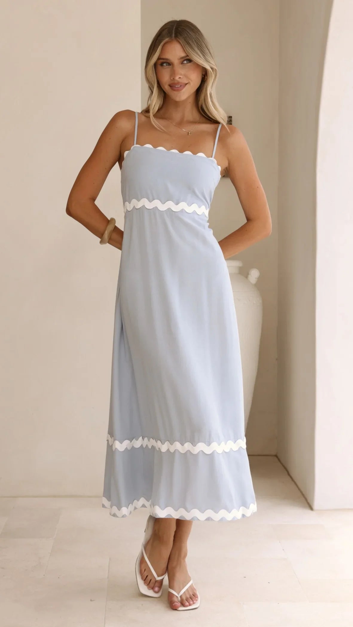 Seraphina Midi Dress - Blue/White