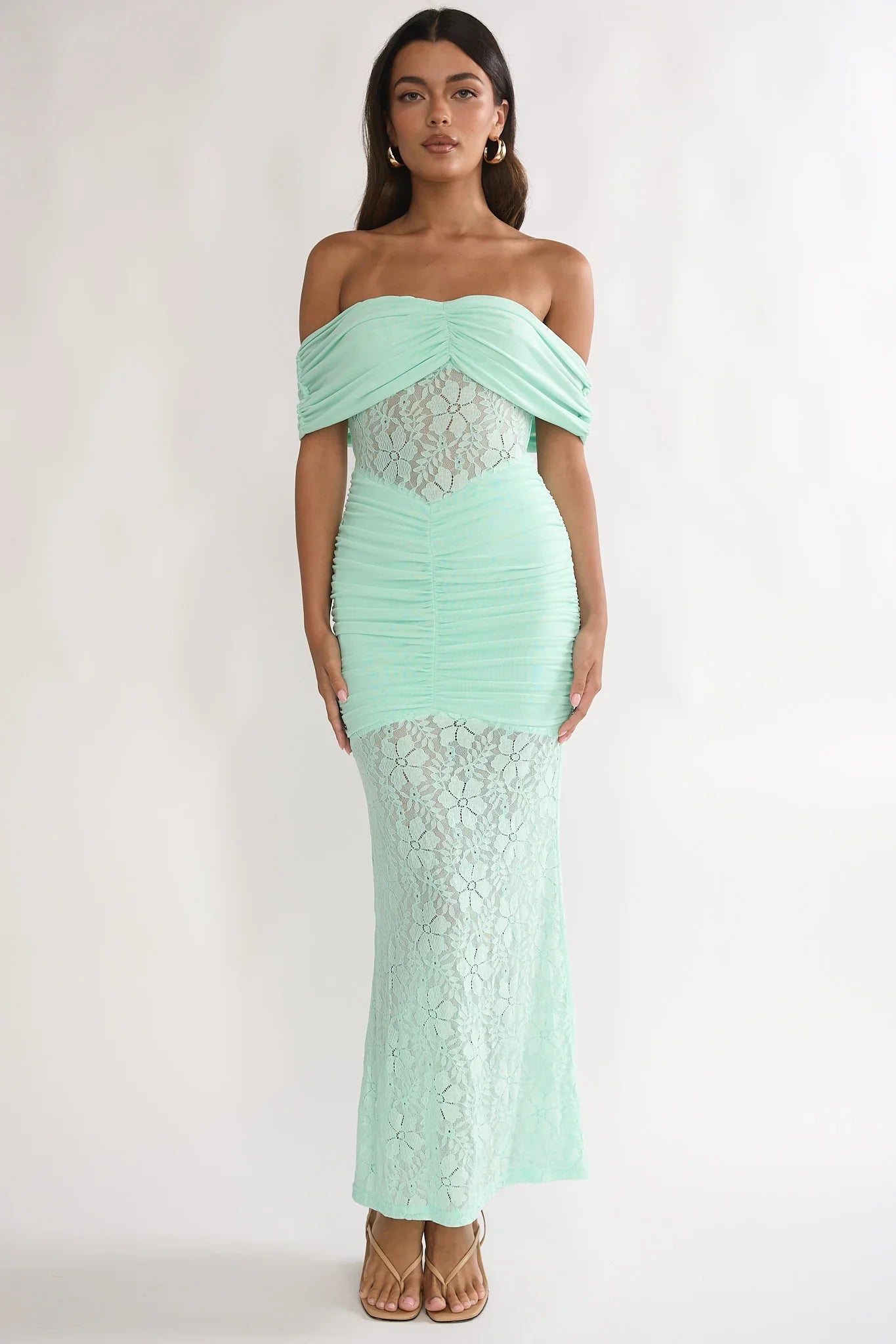 Silver Moon Off-Shoulder Maxi Dress Floral Mint