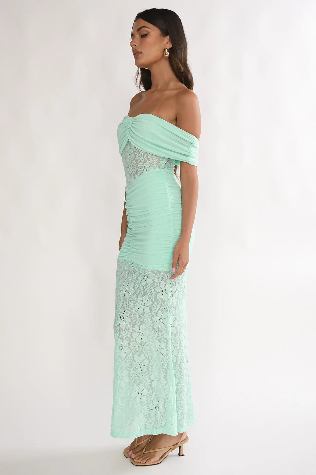 Silver Moon Off-Shoulder Maxi Dress Floral Mint