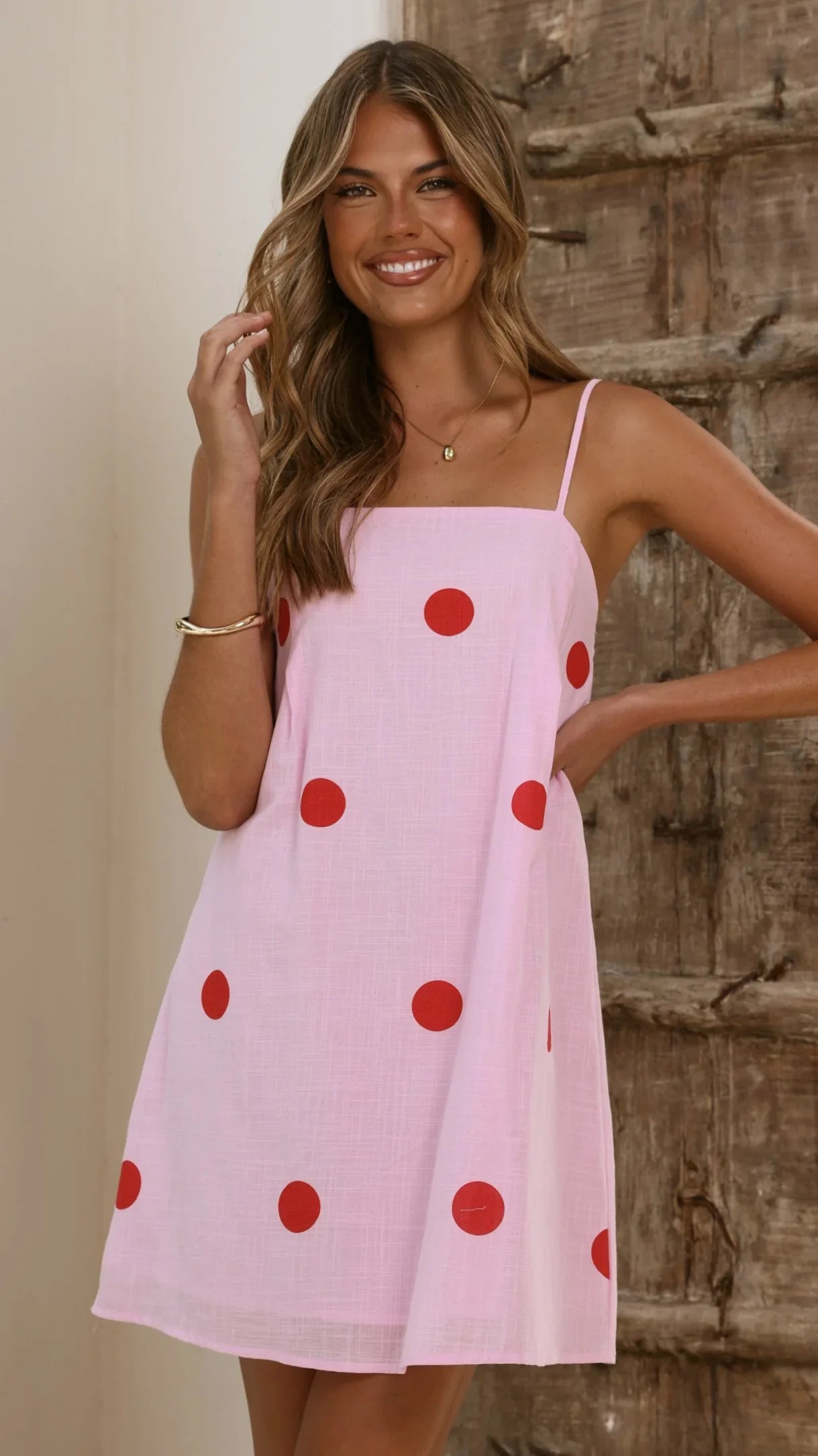 Bethani Mini Dress - Pink Red Polka
