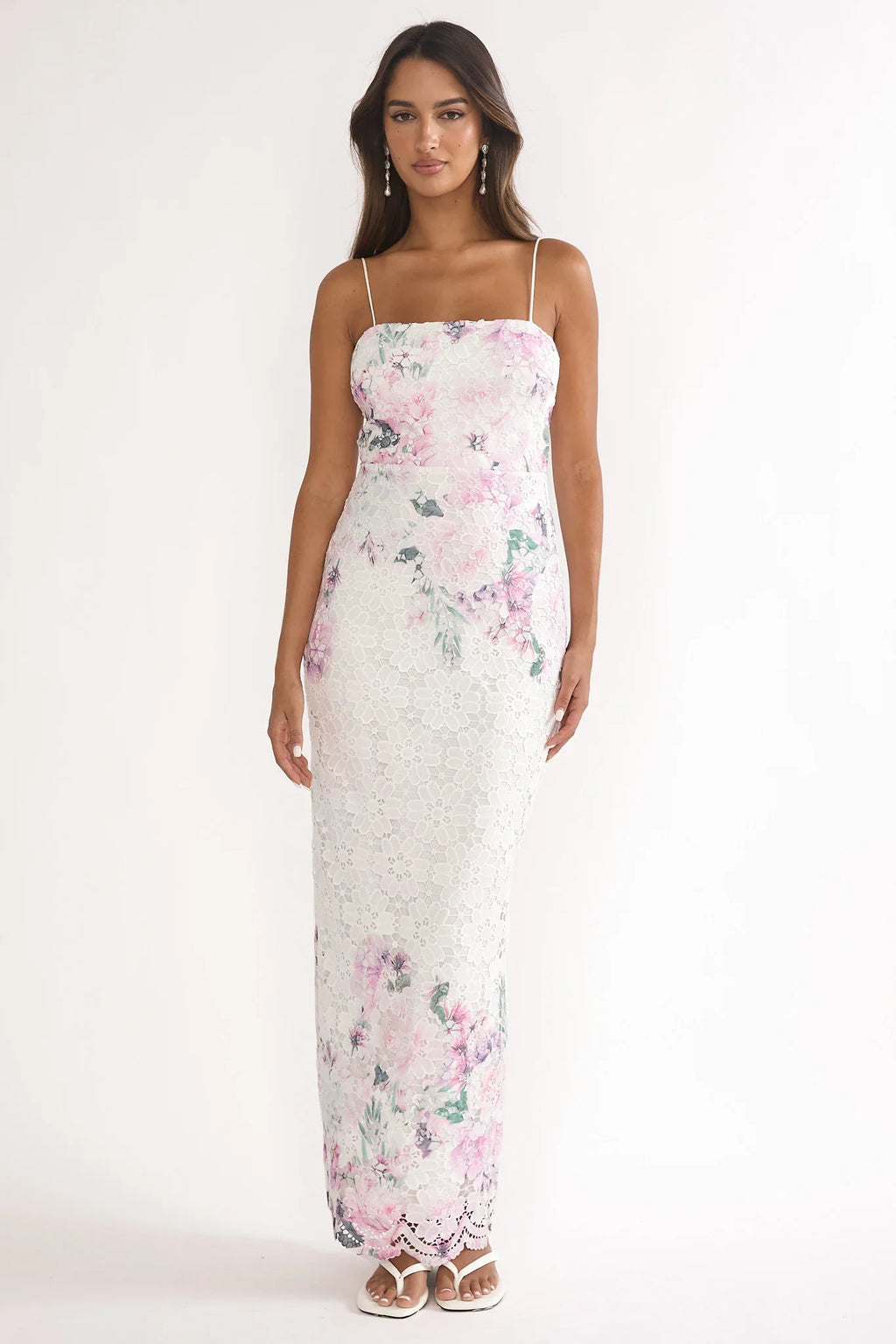 Kaela Crochet Overlay Maxi Dress Floral Pink