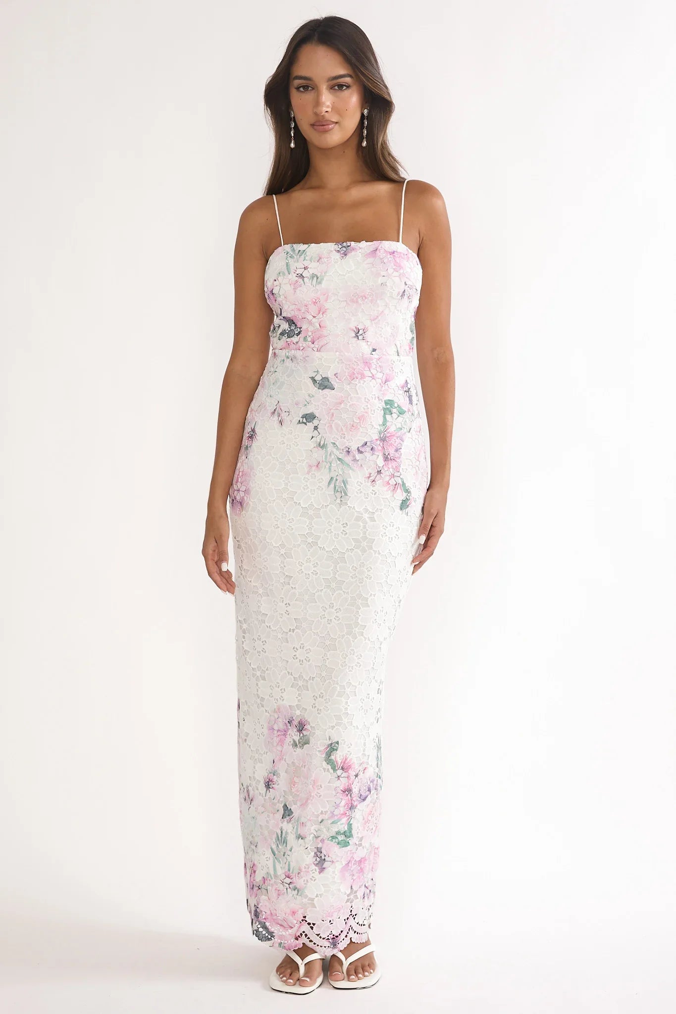 Kaela Crochet Overlay Maxi Dress Floral Pink