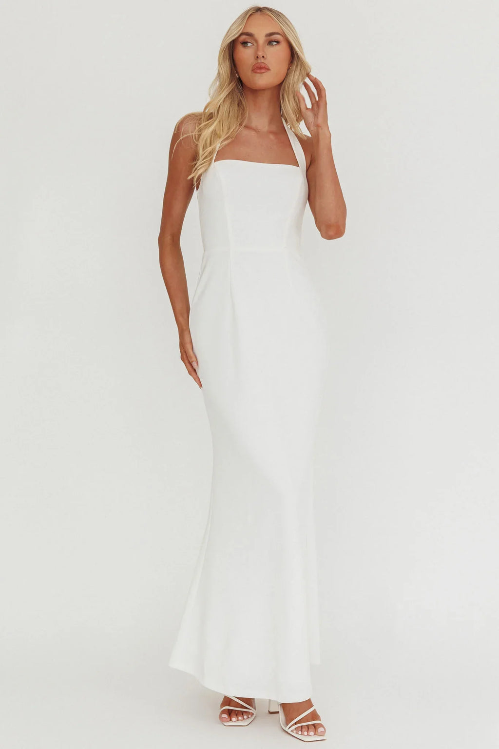 Shellie Square Neckline Halter Maxi Dress White
