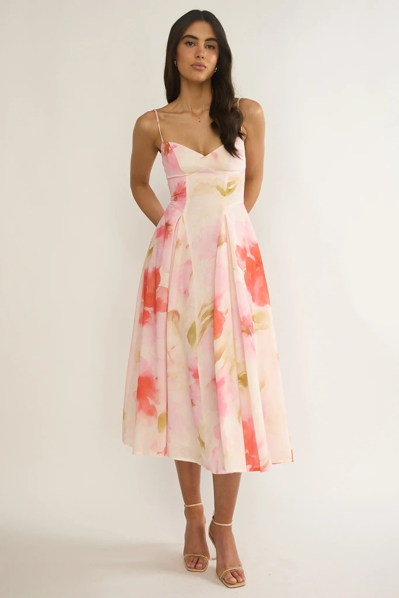 Get My Attention Pleat Waist Maxi Dress Floral Pink