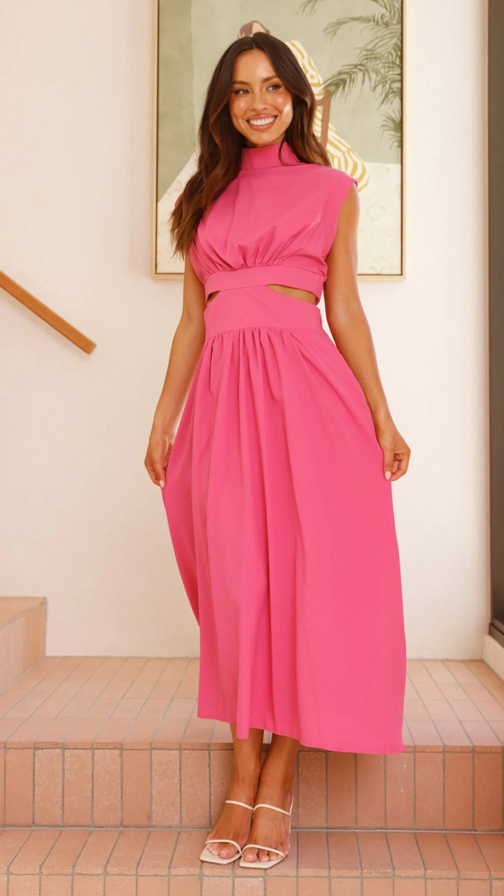 Maddison Midi Dress - Hot Pink