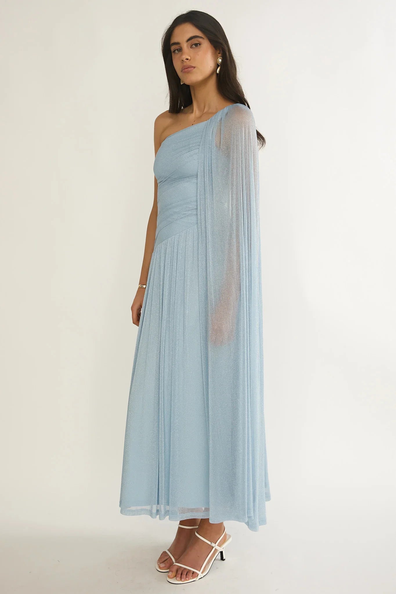 Zorina One-Shoulder Drape Maxi Dress Blue