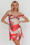 Riders Asymmetric Neckline Mini Dress Print Beige