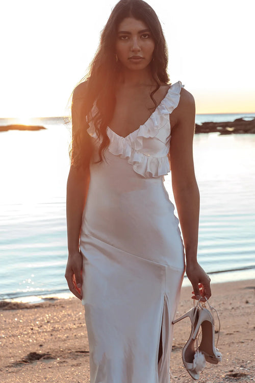 Alba Maxikleid mit Rüschensaum Weiß