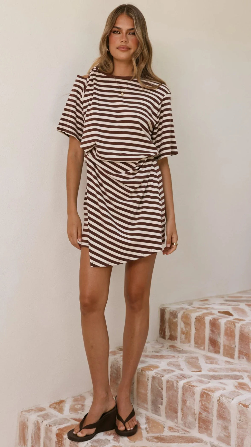 Adelia Mini Dress - Chocolate Stripe