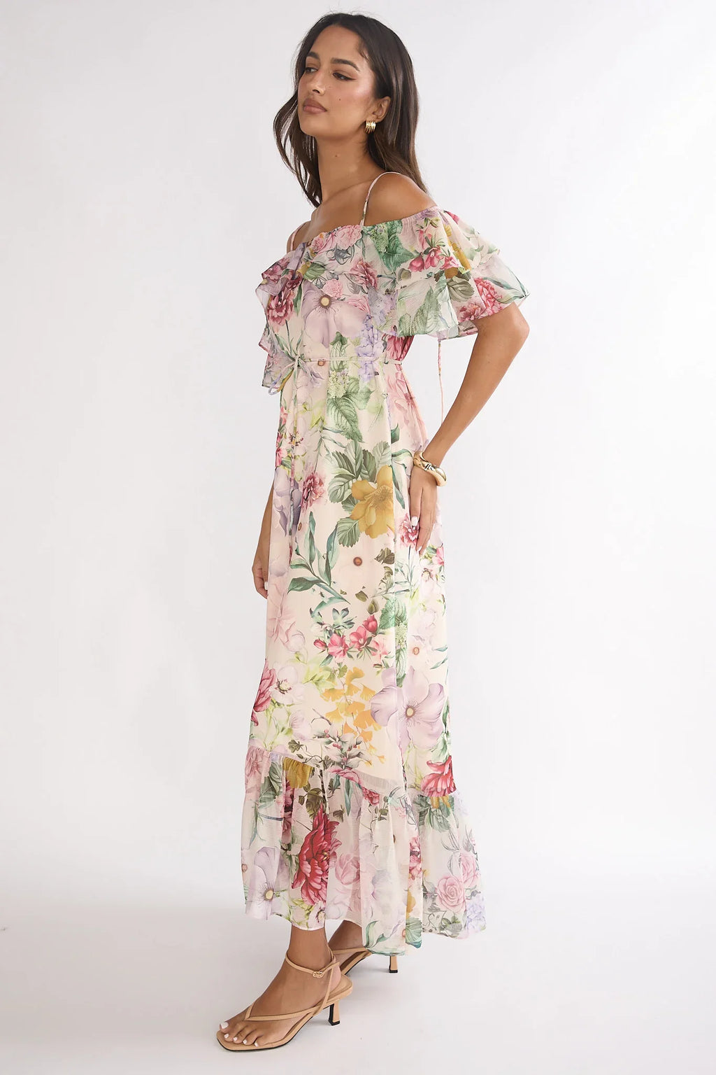 Ivelle Off-Shoulder Ruffle Maxi Dress Floral