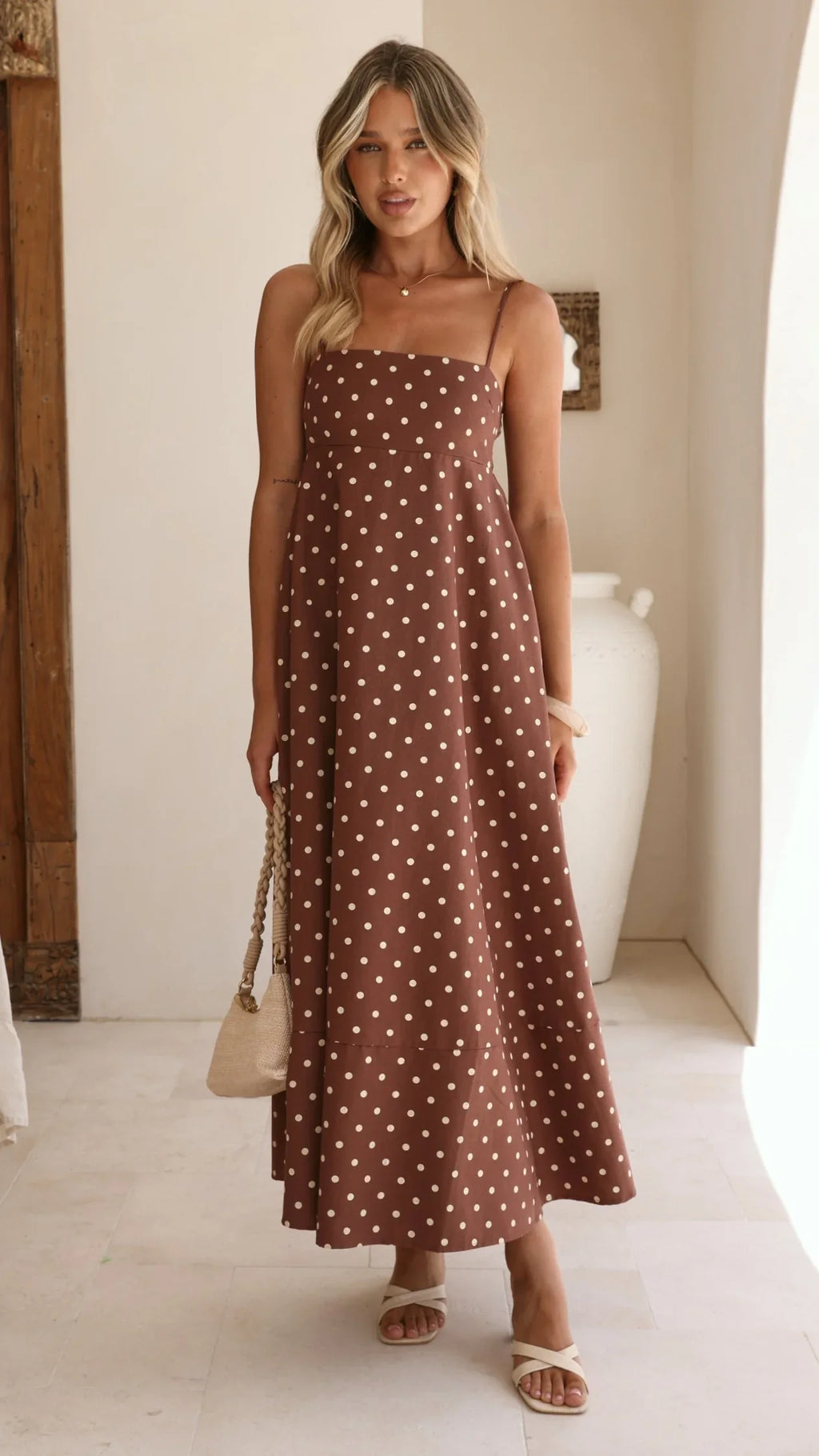 Elie Maxi Dress - Chocolate/Cream Polka Dot