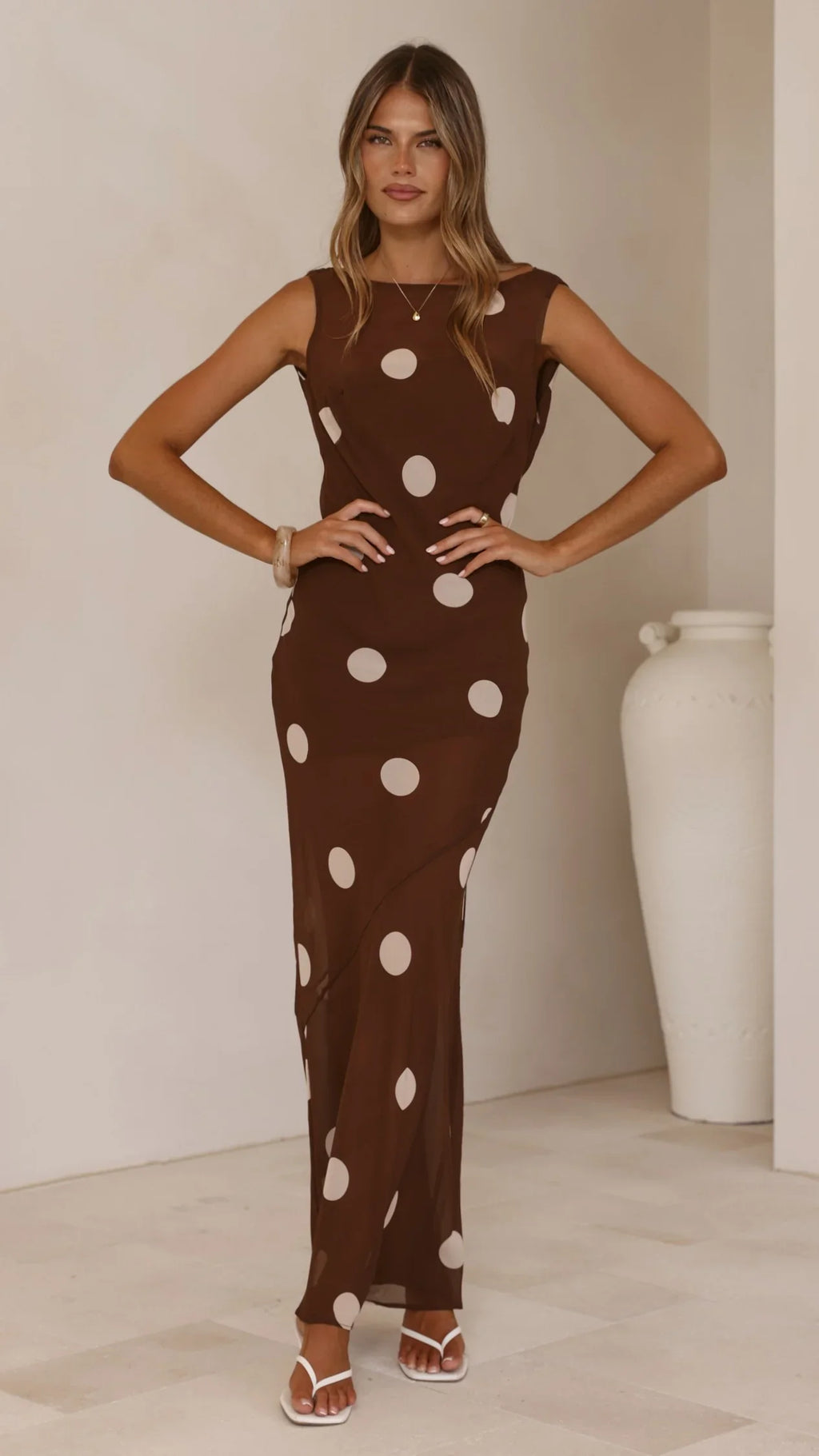 Beverly Maxi Dress - Chocolate/Cream Polka Dot
