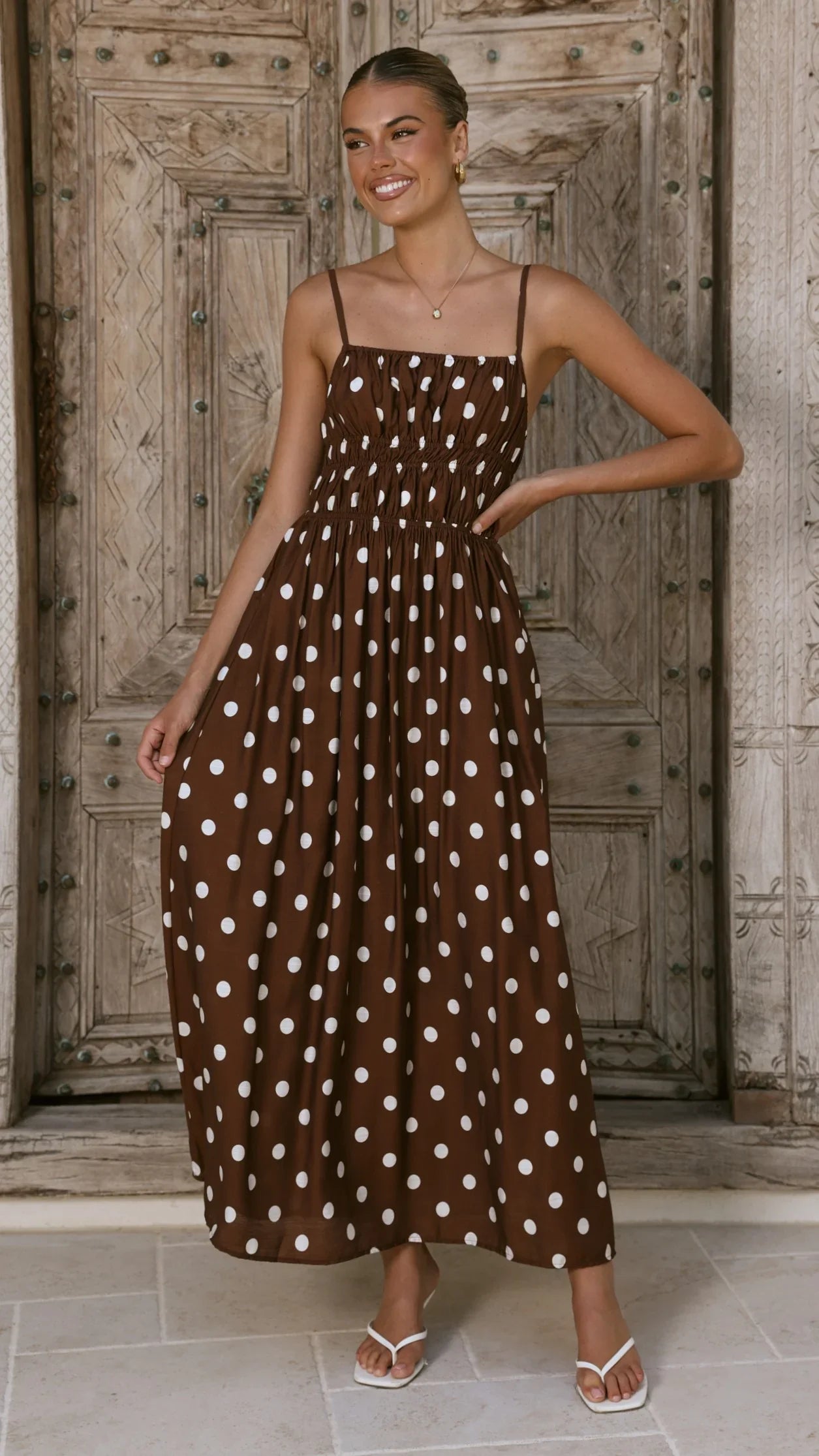 Balina Maxi Dress - Chocolate Polka