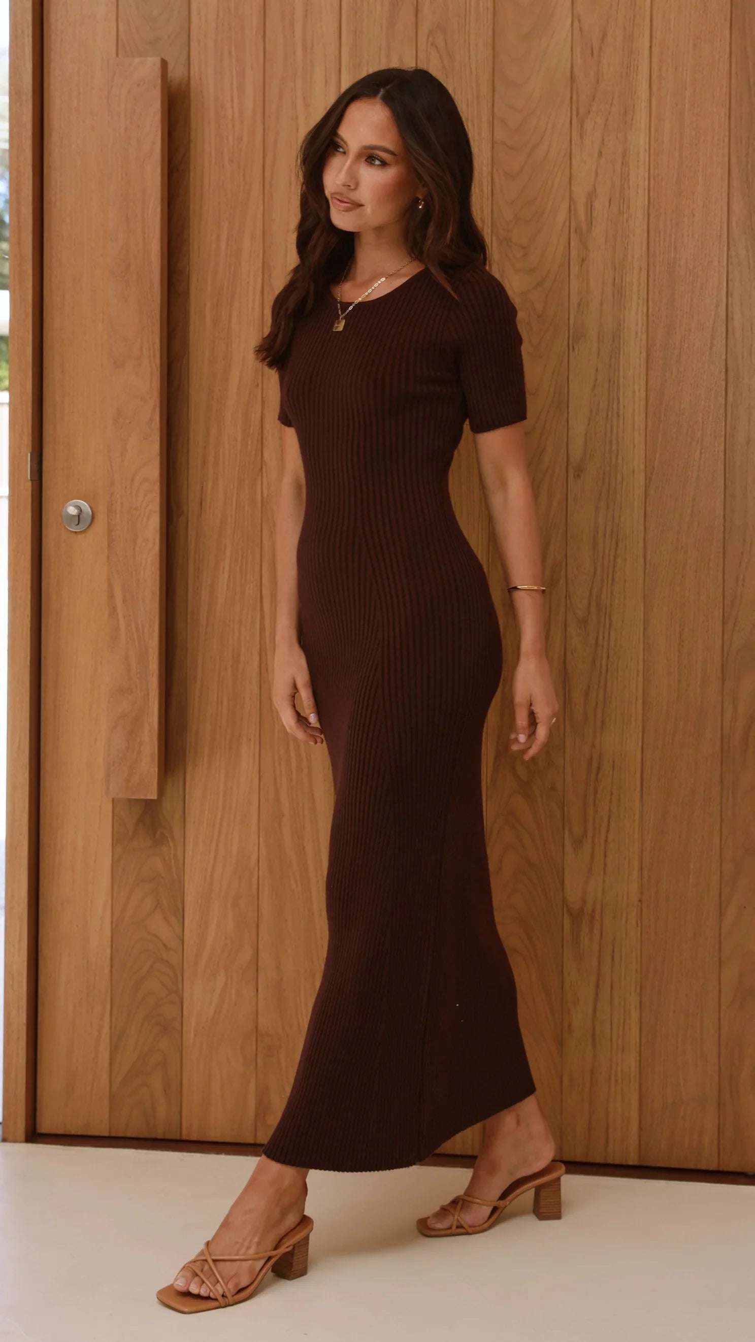 Eden Ribbed Maxi Dress - Chocolate
