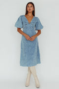 Elias Puff Sleeve Midi Dress Denim