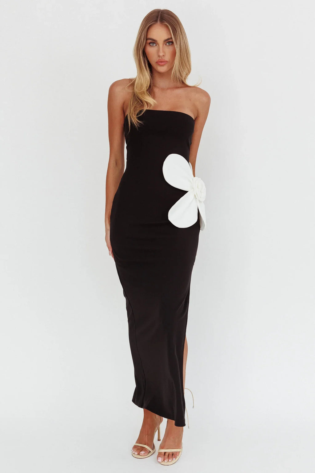 No Competition Oversized Flower Maxi Dress Black