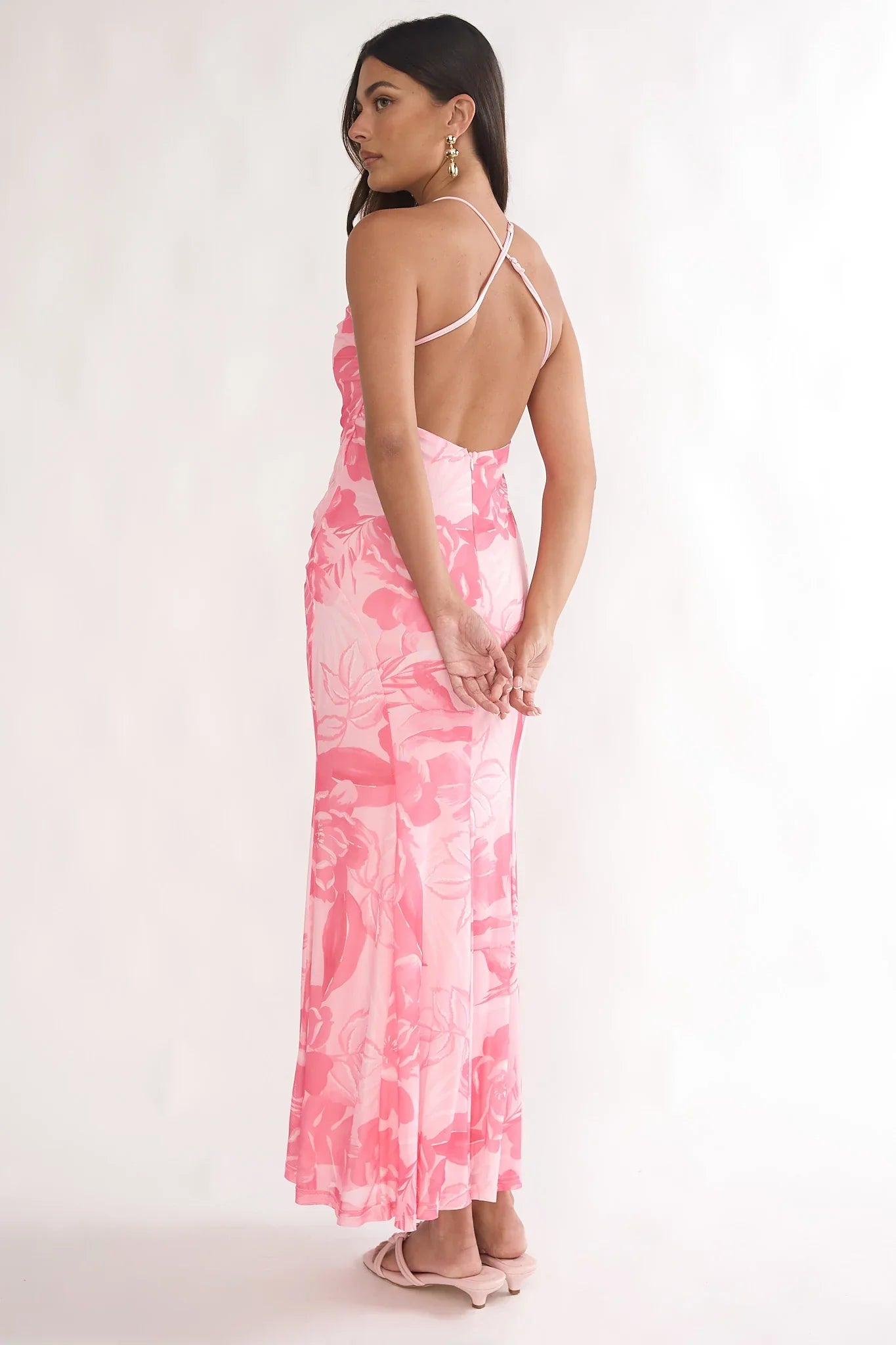 Meloria Low Back Maxi Dress Floral Pink