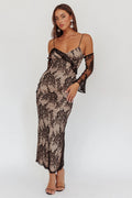 Zarah Off-Shoulder Sleeve Lace Maxi Dress Black