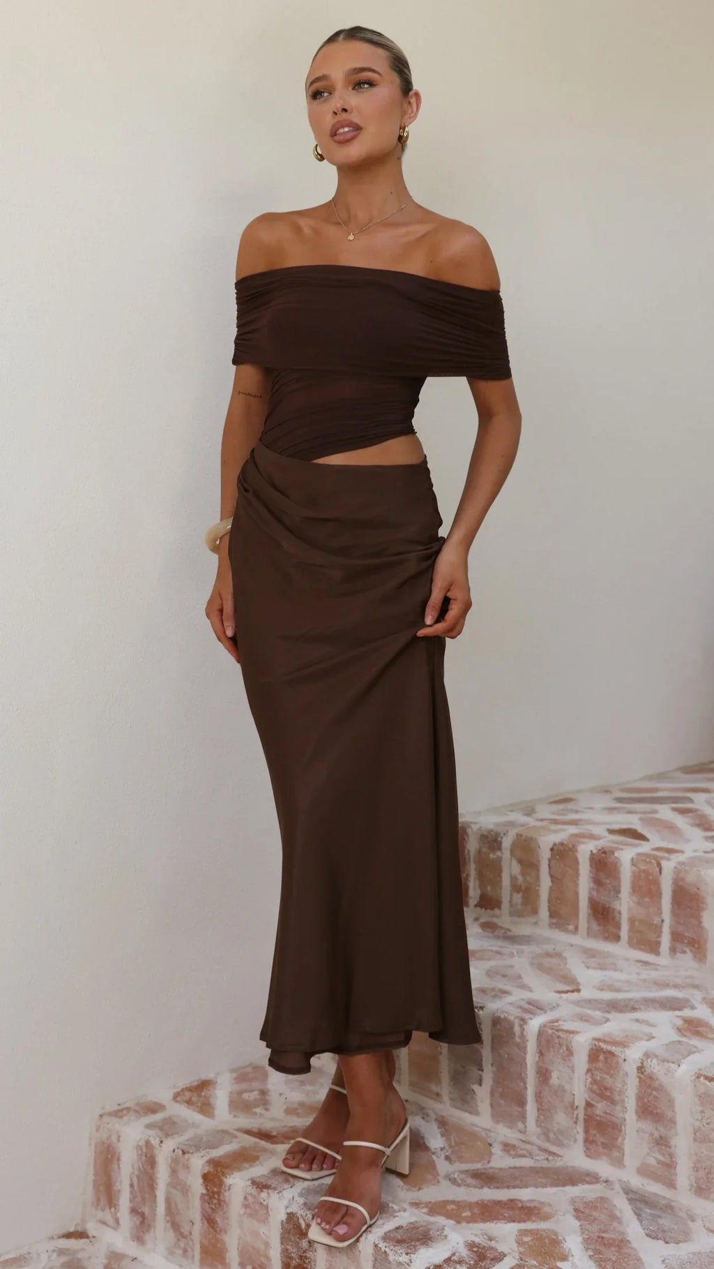Daena Off Shoulder Maxi Dress - Chocolate