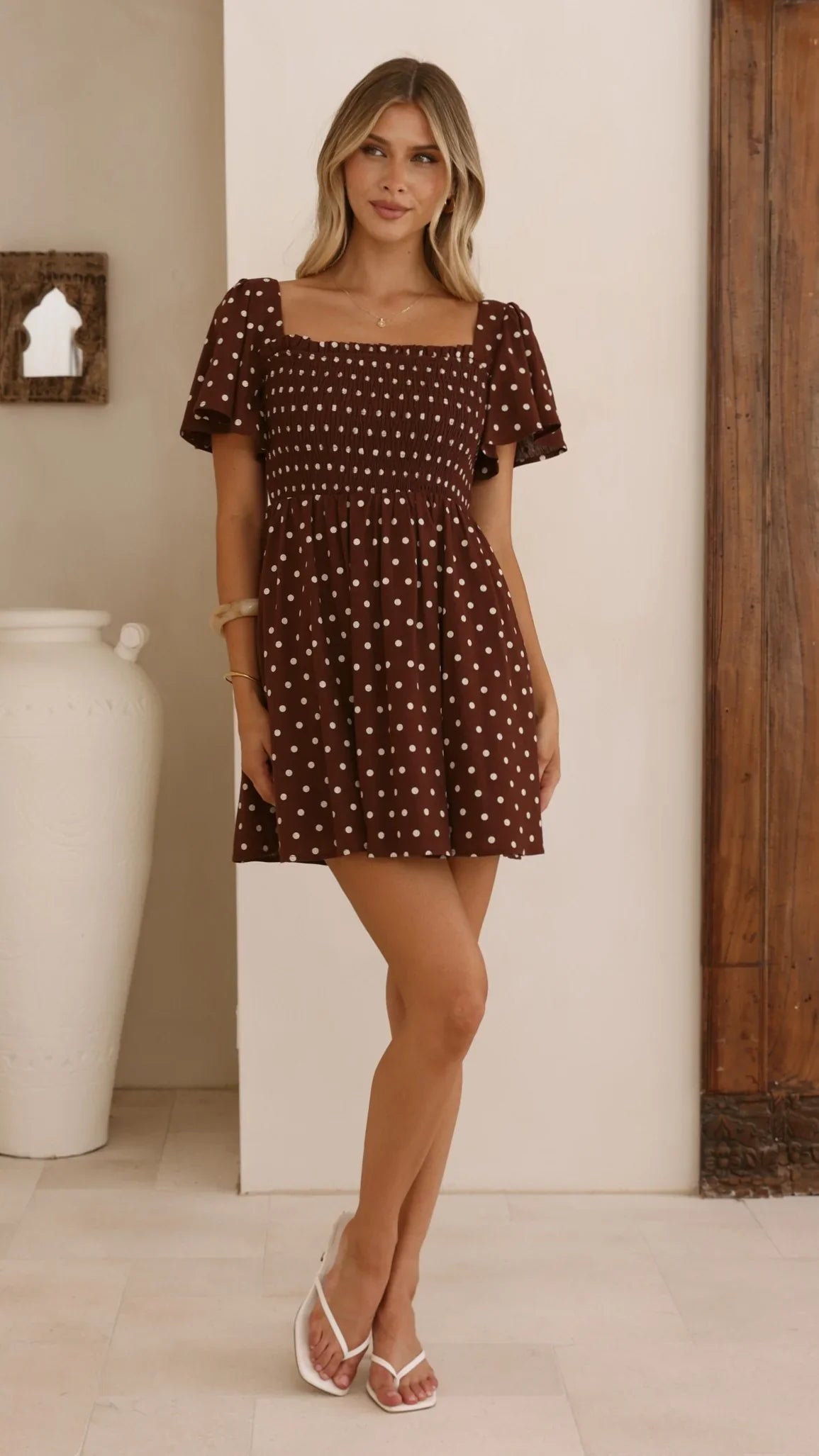 Molly Mini Dress - Chocolate/Nude Spot