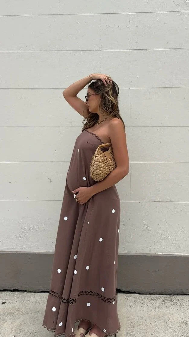 Sandra Maxi Dress - Chocolate/White Polka