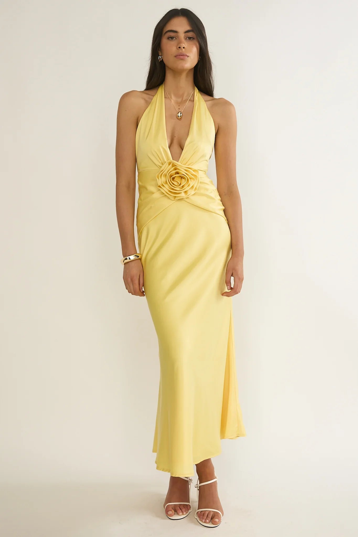 Vale 3D Flower Halter Maxi Dress Sunflower