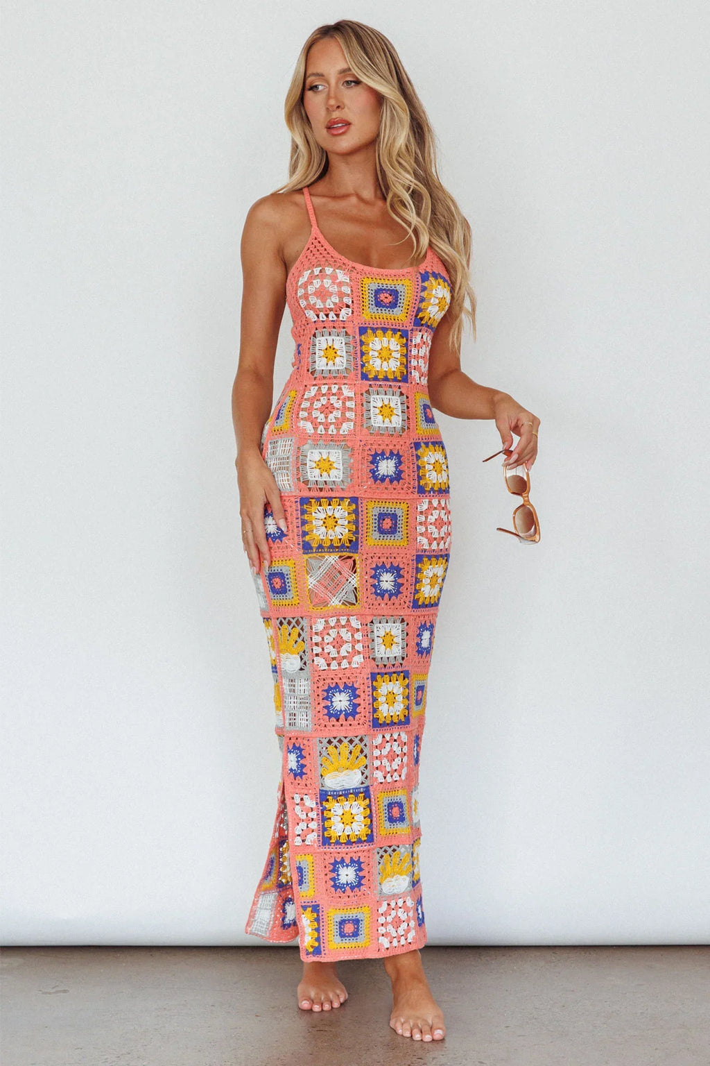 Bali Babe Crochet Maxi Dress Pink Multi