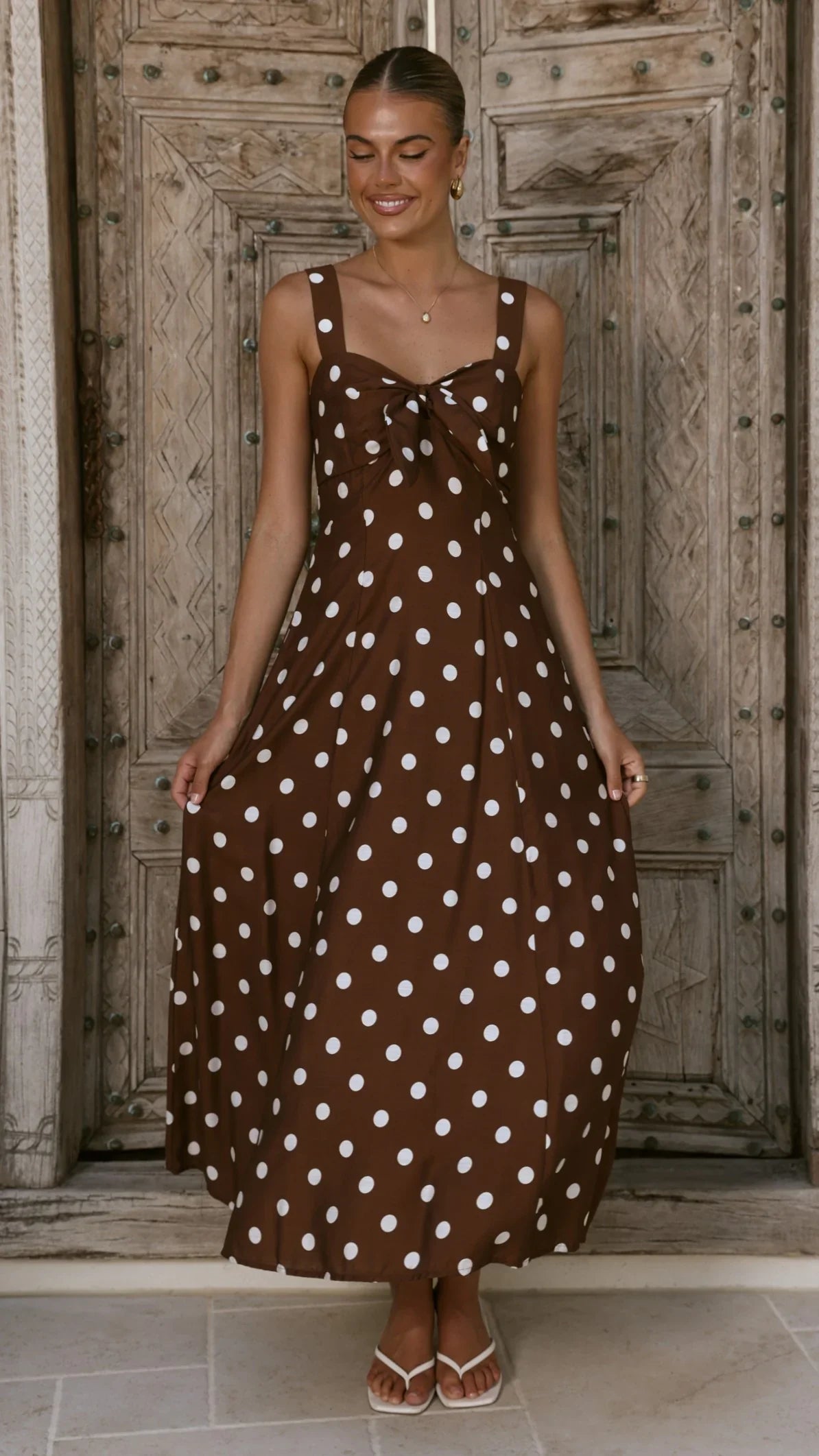 Kara Maxi Dress - Chocolate Polka