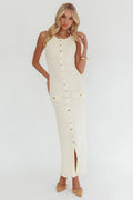 Kelani Gold Button Knit Maxi Dress Cream