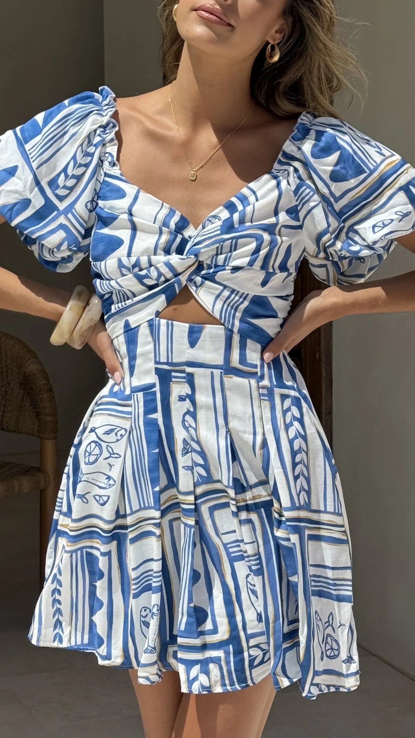 Tasha Puff Sleeve Mini Dress - Coastal Escape