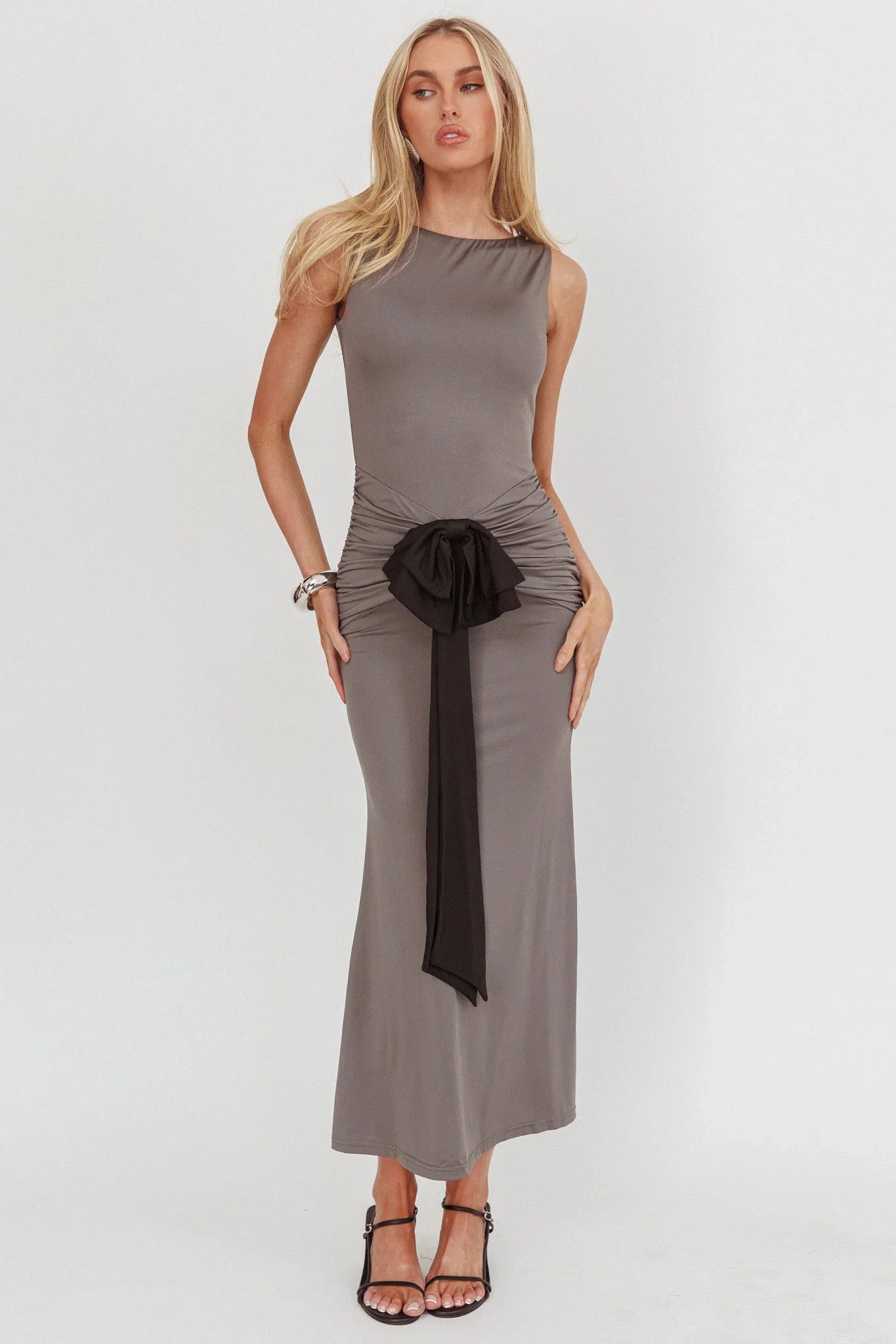 Weekend Vibes Bow Feature Maxi Dress Charcoal