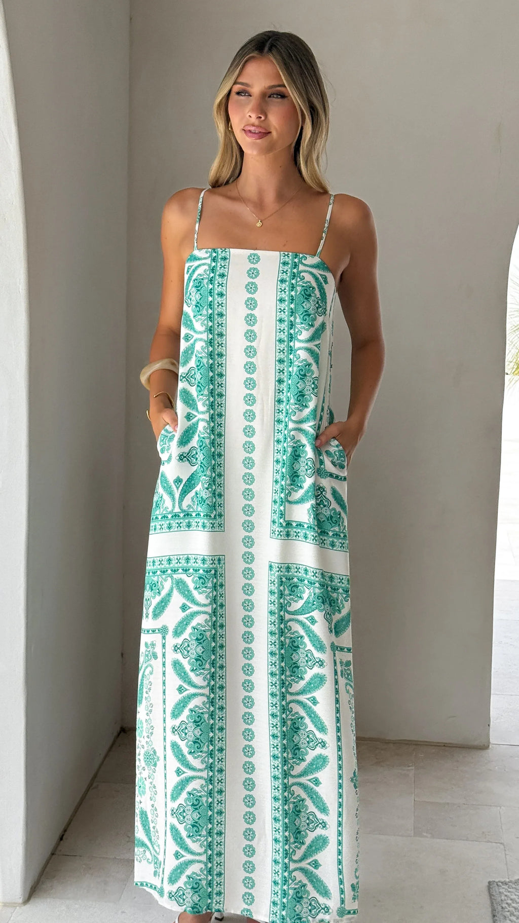 Talise Maxi Dress- Green Aztec