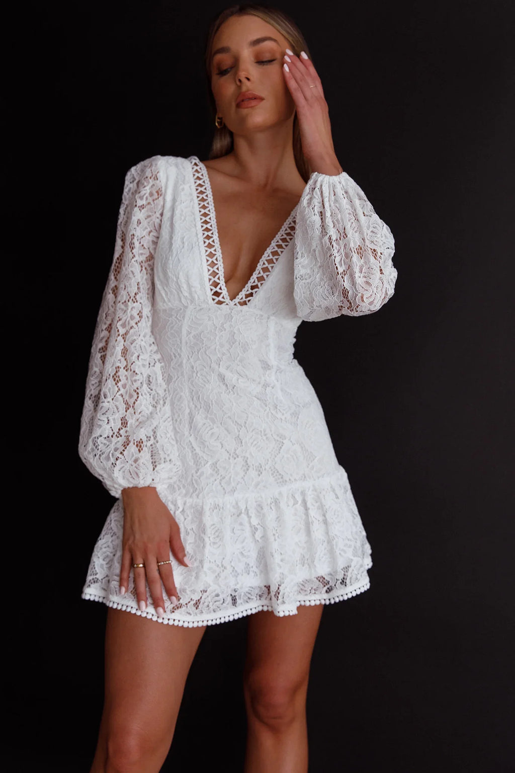 Summer Wine Long Sleeve Lace Dress White