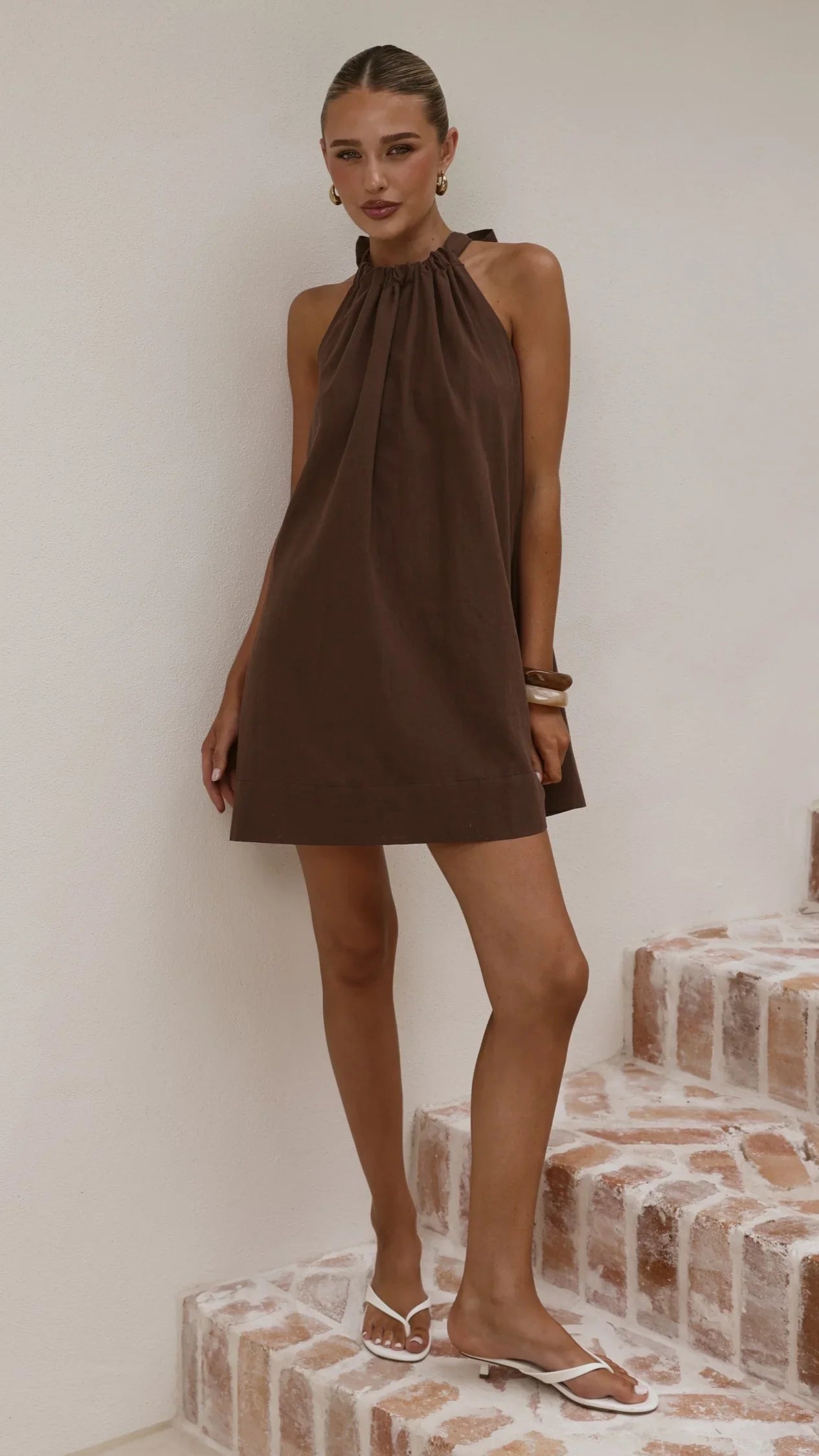 Demy Halter Mini Dress - Chocolate
