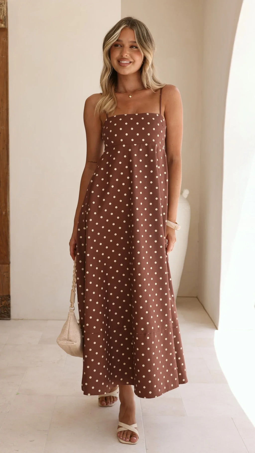 Elie Maxi Dress - Chocolate/Cream Polka Dot