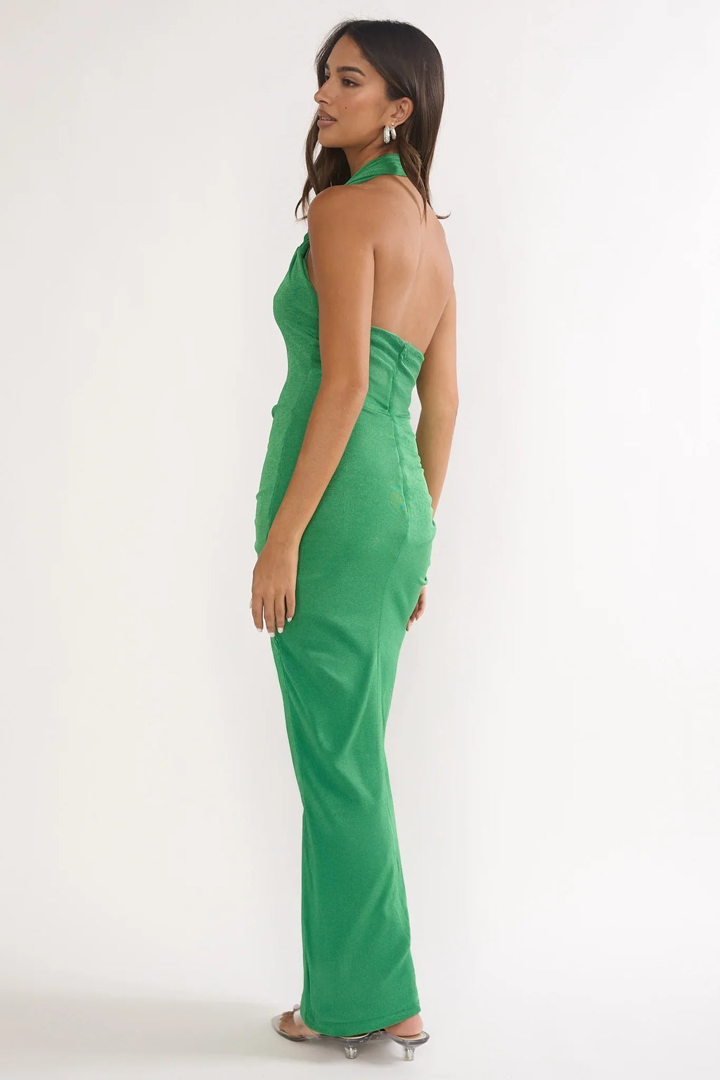 Stellarose Halter Ruched Maxi Dress Green