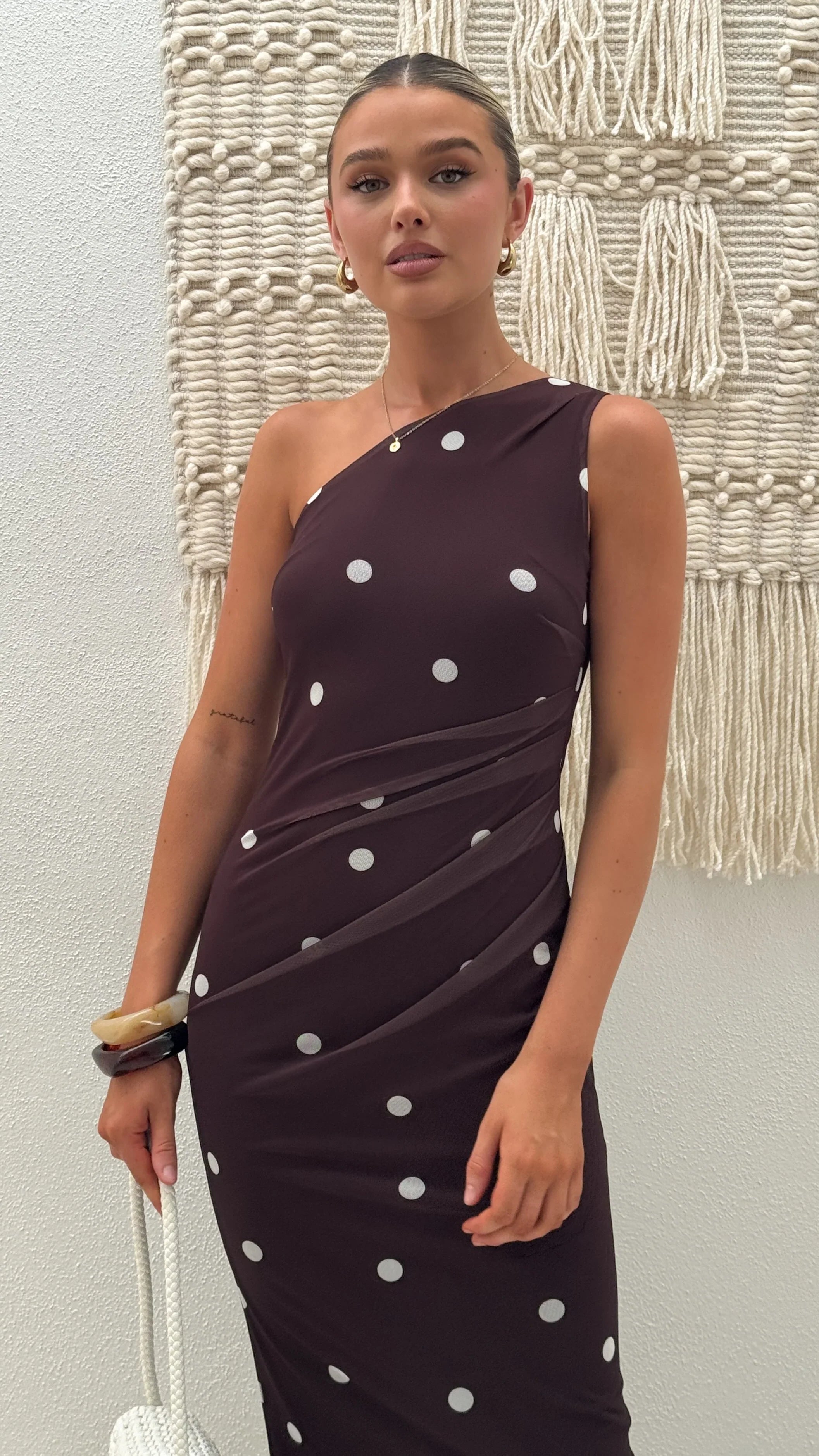 Cataleya Maxi Dress - Brown / White Polka Dot