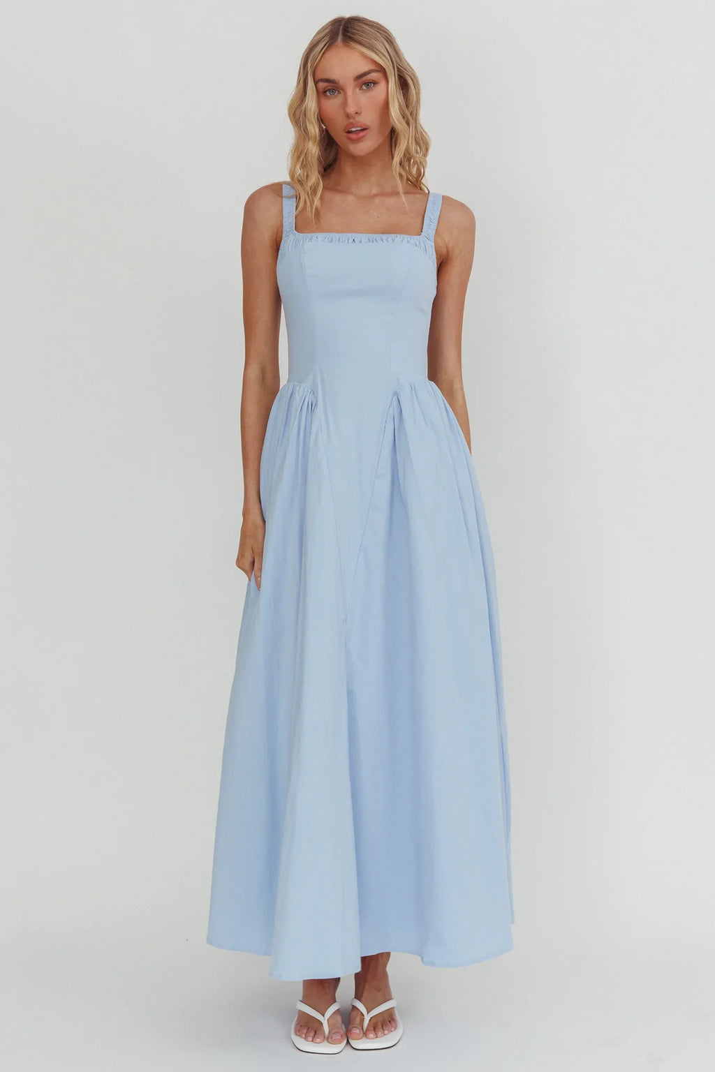 El Corazon Smocked Neckline Maxi Dress Blue