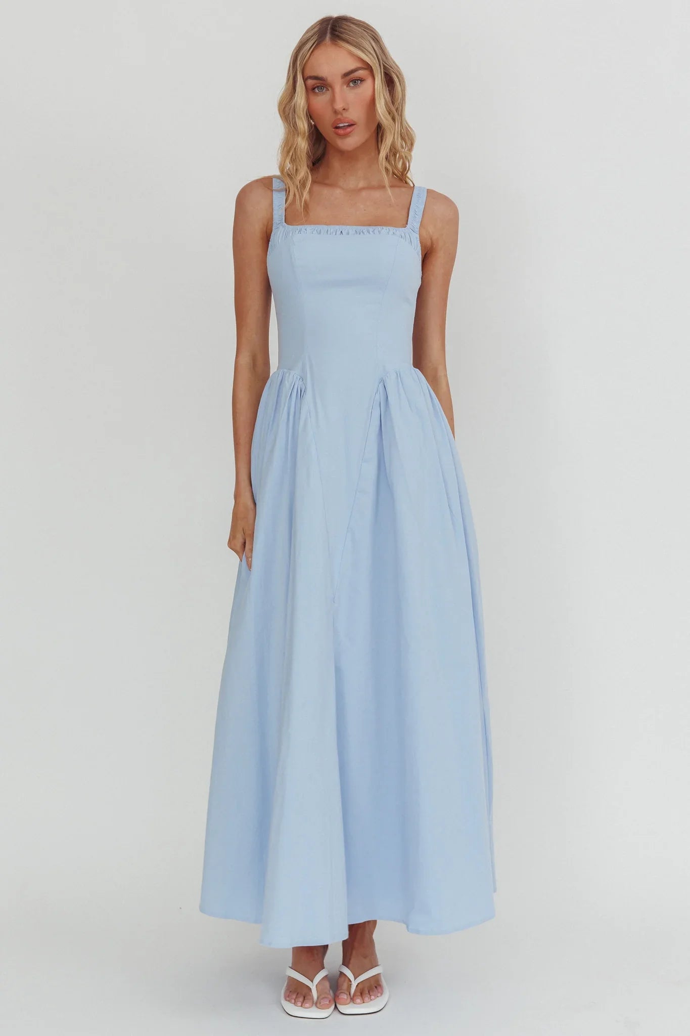 El Corazon Smocked Neckline Maxi Dress Blue
