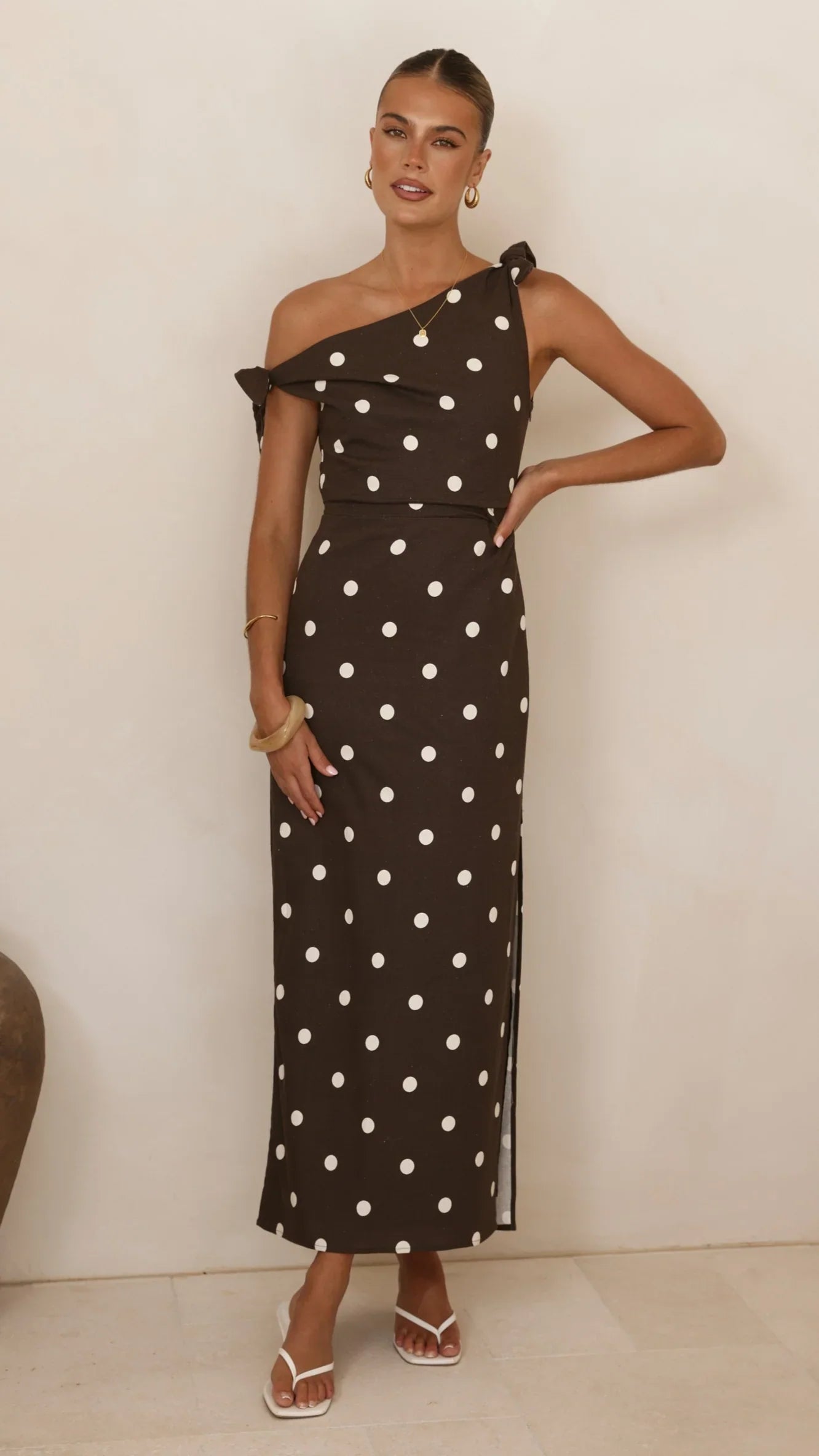 Simone Maxi Dress - Brown Polka Dot