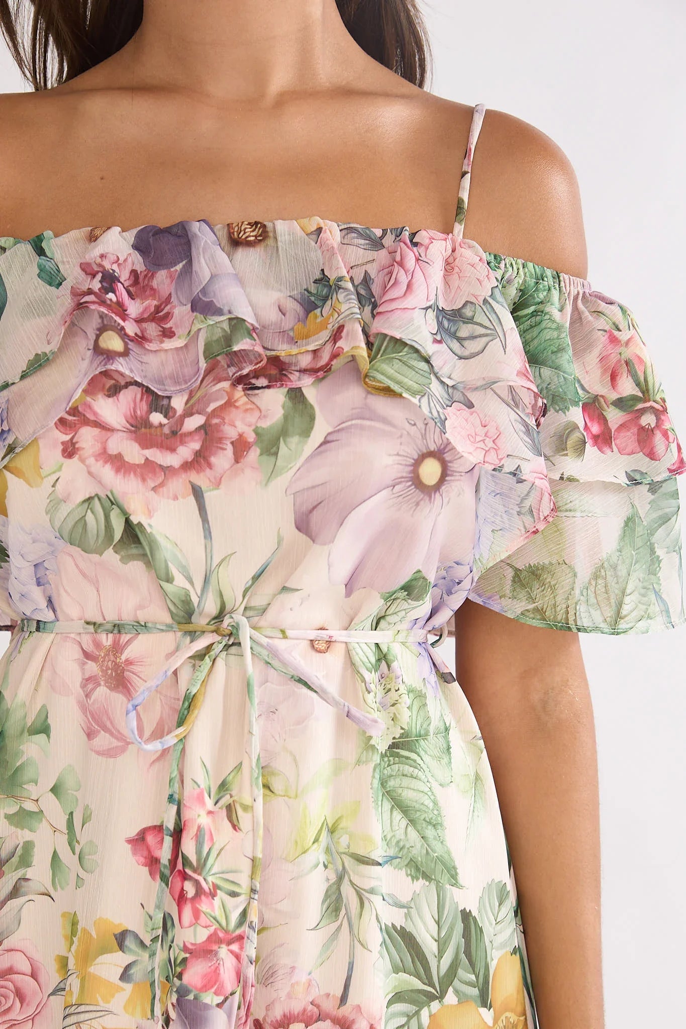 Ivelle Off-Shoulder Ruffle Maxi Dress Floral